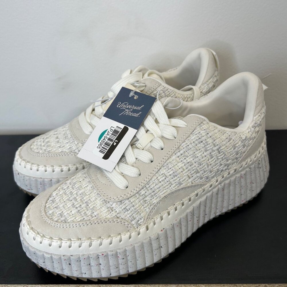 K-3 Universal Thread Size 8 Women's Persephone Sneakers White/Cream Woven Fabric - Picture 5 of 5